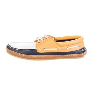 Saint Laurent White, Navy, and Tan Boat Shoes